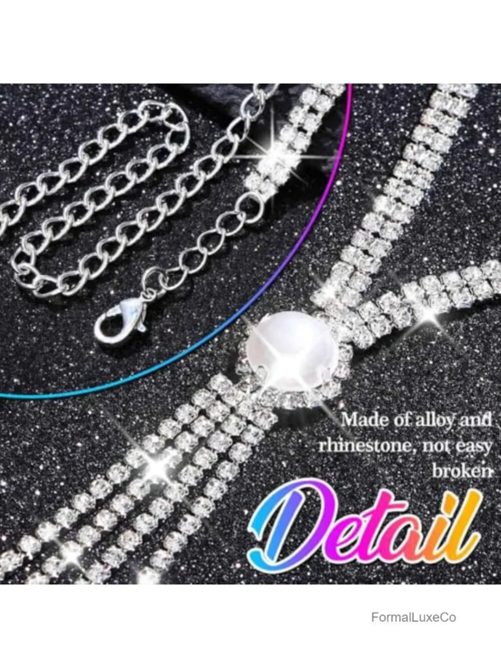 Crystal Pearl Y-Choker Long Chain Rhinestone Necklace Women Party